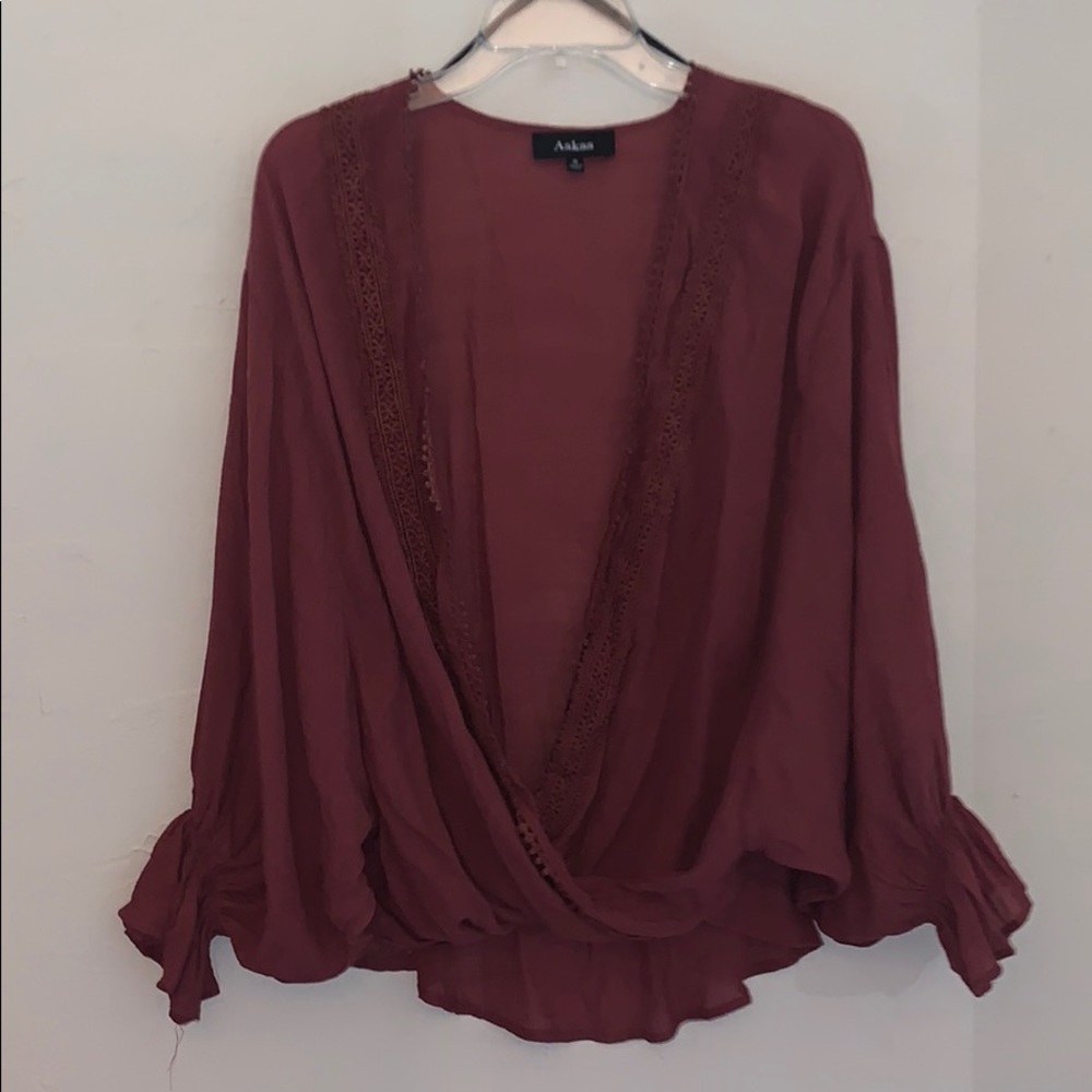 Cute Burgundy Top with Lace Detail